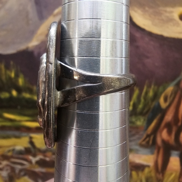 Large Vintage Signed Turquoise Sterling Native American Statement Ring - Picture 5 of 11